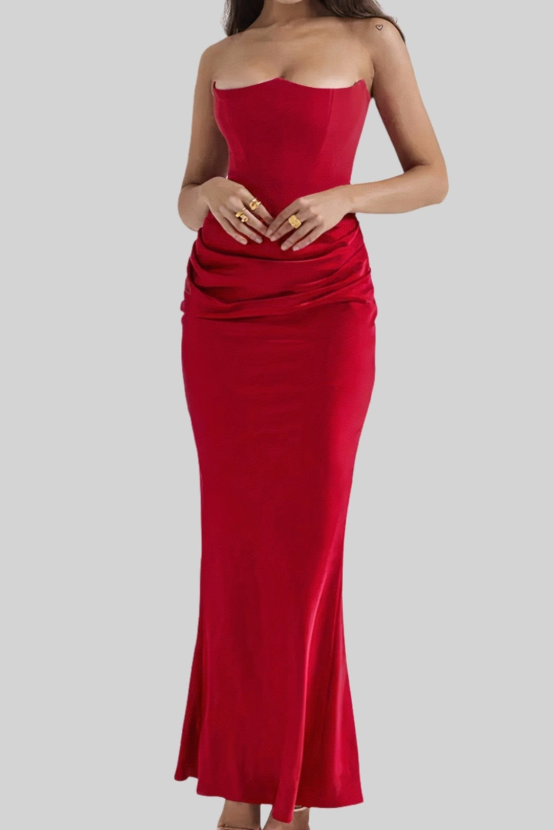 Brigitte Braun Trägerloses Korsett-Maxikleid für Damen | Figurbetonend Eleganter Satin-Look - S/M/L/XL