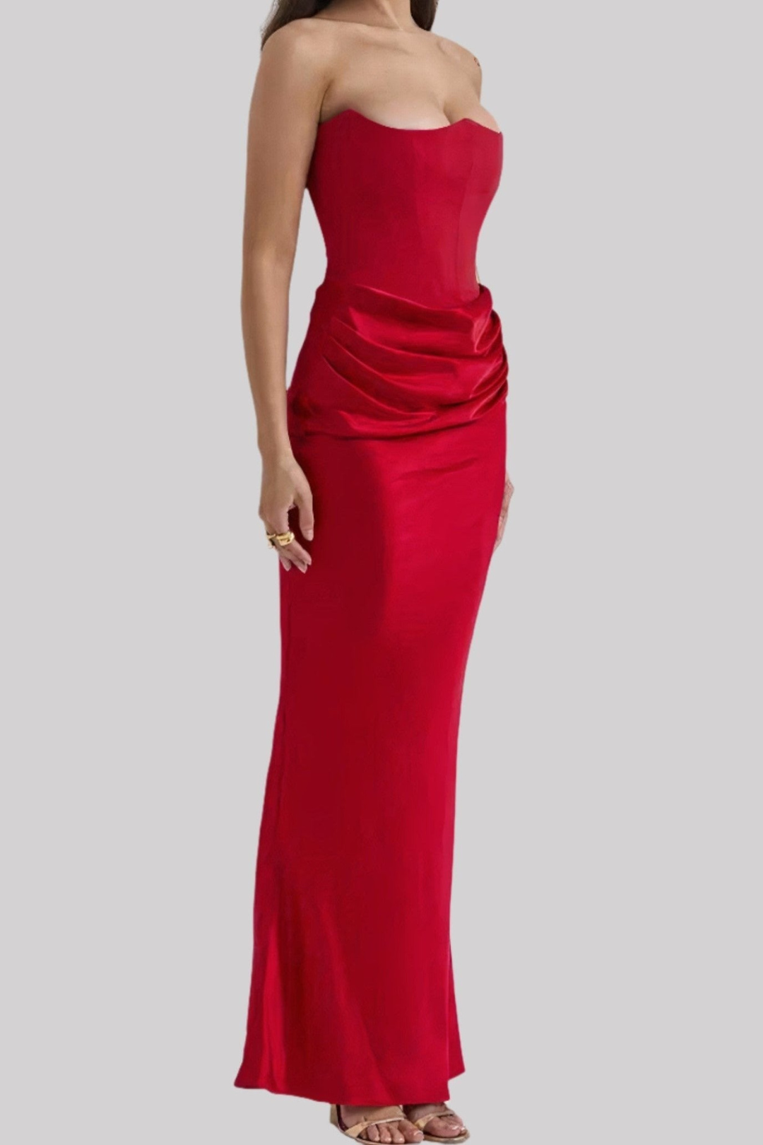 Brigitte Braun Trägerloses Korsett-Maxikleid für Damen | Figurbetonend Eleganter Satin-Look - S/M/L/XL