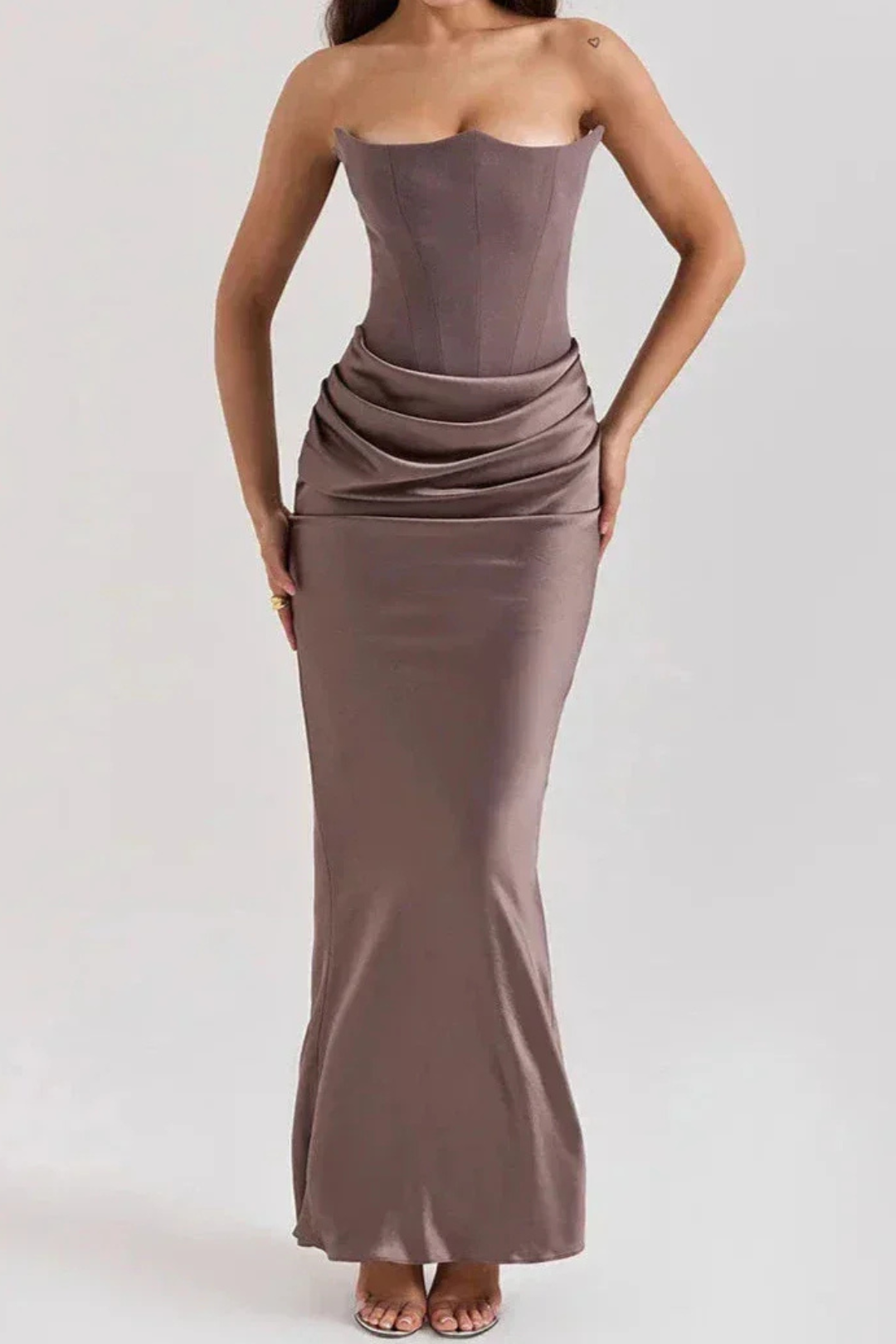 Brigitte Braun Trägerloses Korsett-Maxikleid für Damen | Figurbetonend Eleganter Satin-Look - S/M/L/XL