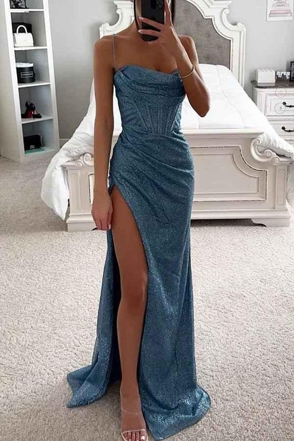 Meli Frauen Abendkleid | Glitzerndes Stretchmaterial mit Corsage, Langes Abendkleid 1