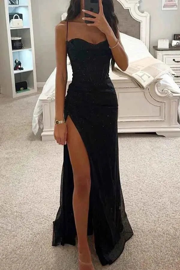 Meli Frauen Abendkleid | Glitzerndes Stretchmaterial mit Corsage, Langes Abendkleid 4