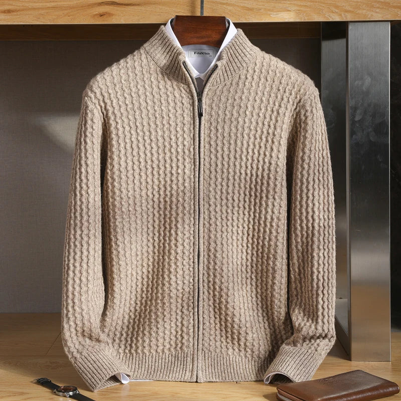 Mero Herren Strickjacke | Merinowolle, Strukturierter Reißverschluss, Alltagstauglich 0
