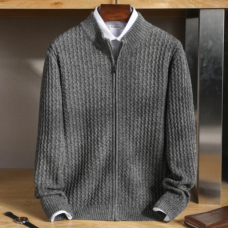 Mero Herren Strickjacke | Merinowolle, Strukturierter Reißverschluss, Alltagstauglich 2