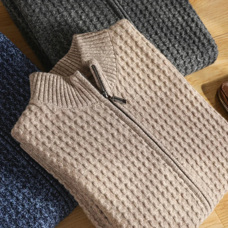 Mero Herren Strickjacke | Merinowolle, Strukturierter Reißverschluss, Alltagstauglich 3