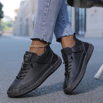 Elsbeth Schwarz Leder-Look Schnür-Sneaker für Damen | Leicht Casual Fit | Alltag und Freizeit - 36/37/38/39/40/41/42/43/44/45