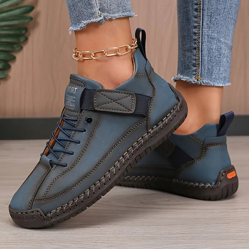 Elsbeth Schwarz Leder-Look Schnür-Sneaker für Damen | Leicht Casual Fit | Alltag und Freizeit - 36/37/38/39/40/41/42/43/44/45