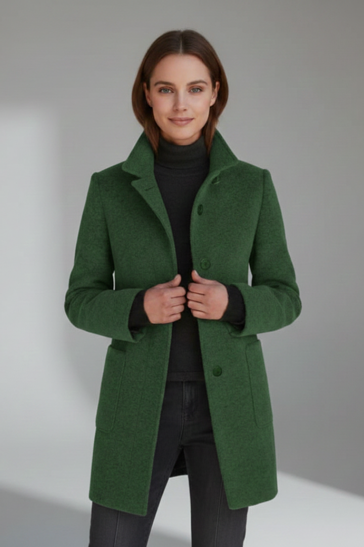Maja Schwarz Strukturierter Stehkragen Midi-Mantel für Damen | Eleganter Wintermantel Büro und Stadt - S/M/L/XL/2XL/3XL/4XL/5XL