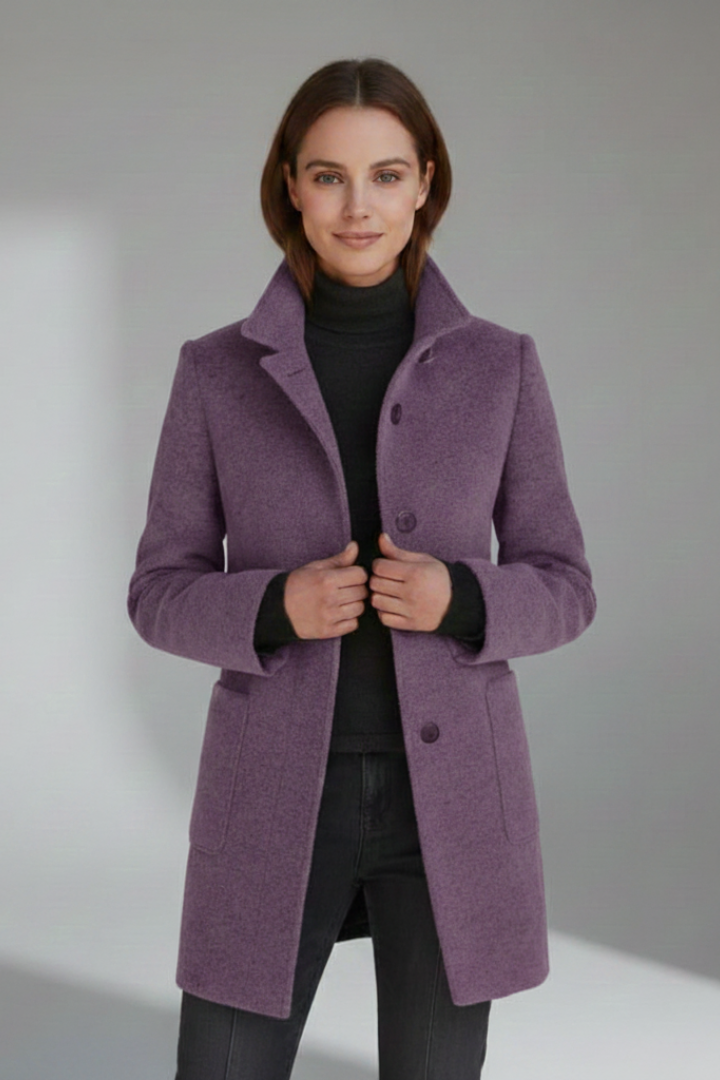 Maja Schwarz Strukturierter Stehkragen Midi-Mantel für Damen | Eleganter Wintermantel Büro und Stadt - S/M/L/XL/2XL/3XL/4XL/5XL