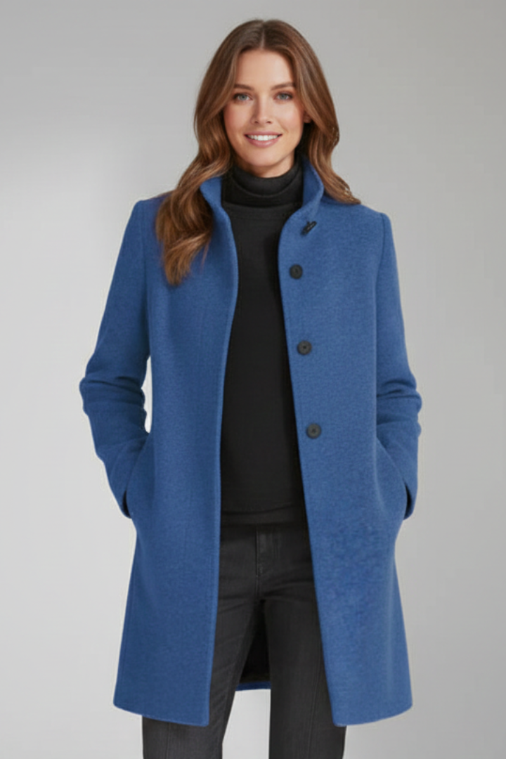 Maja Schwarz Strukturierter Stehkragen Midi-Mantel für Damen | Eleganter Wintermantel Büro und Stadt - S/M/L/XL/2XL/3XL/4XL/5XL
