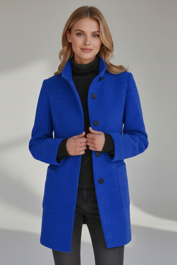Maja Schwarz Strukturierter Stehkragen Midi-Mantel für Damen | Eleganter Wintermantel Büro und Stadt - S/M/L/XL/2XL/3XL/4XL/5XL