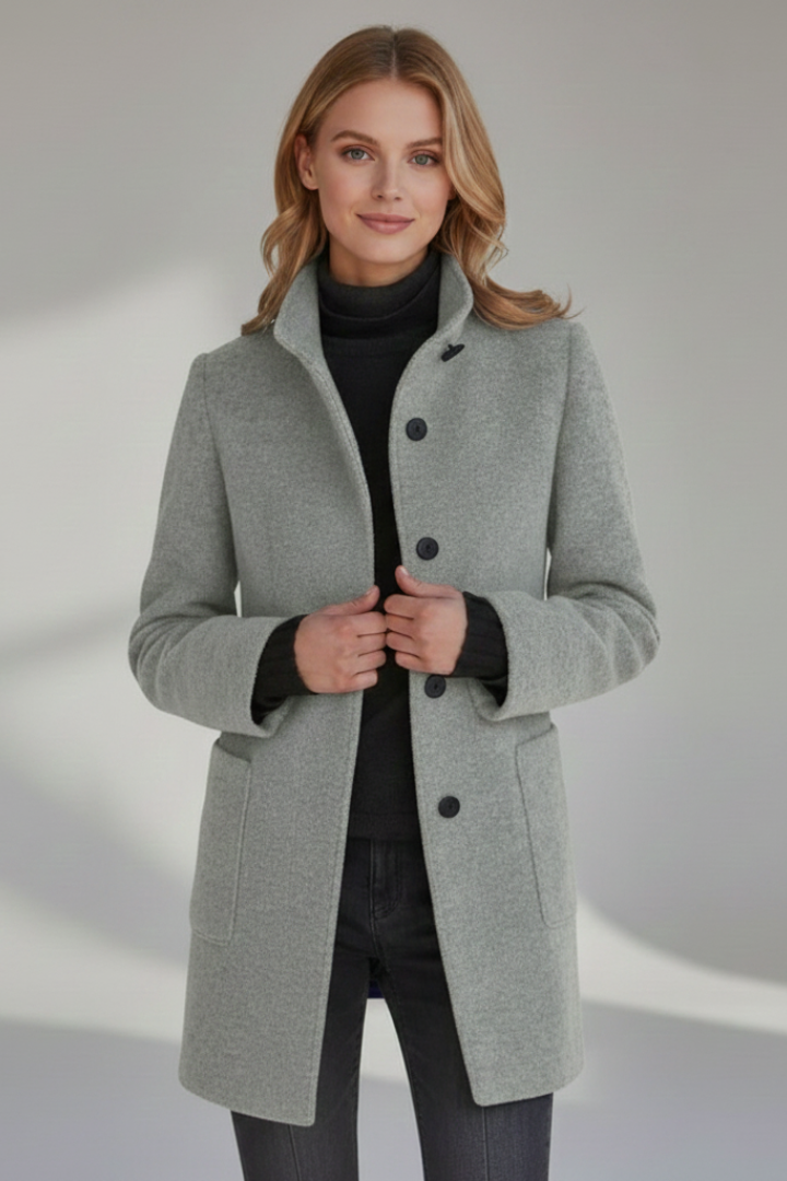 Maja Schwarz Strukturierter Stehkragen Midi-Mantel für Damen | Eleganter Wintermantel Büro und Stadt - S/M/L/XL/2XL/3XL/4XL/5XL