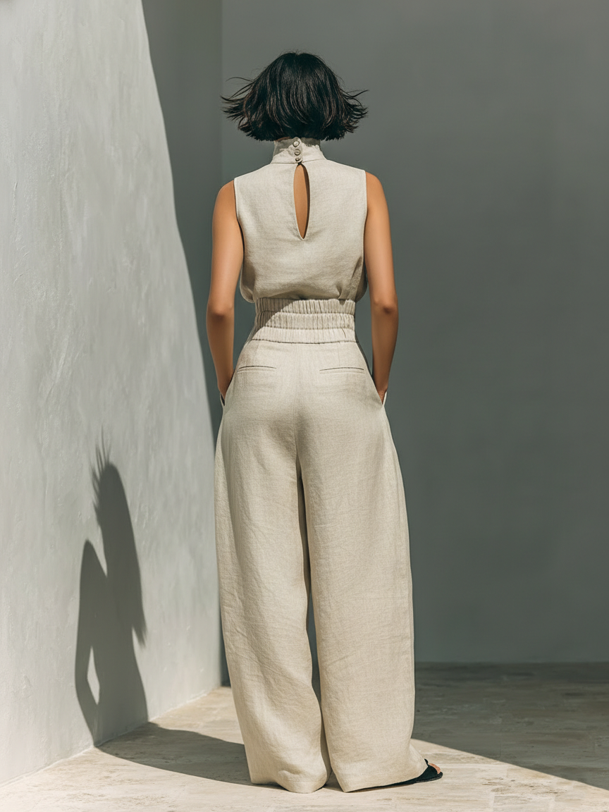 Mila Damen Ensemble | Ärmellose Bluse und Weite-Hosen aus Hochwertigem Stoff 1