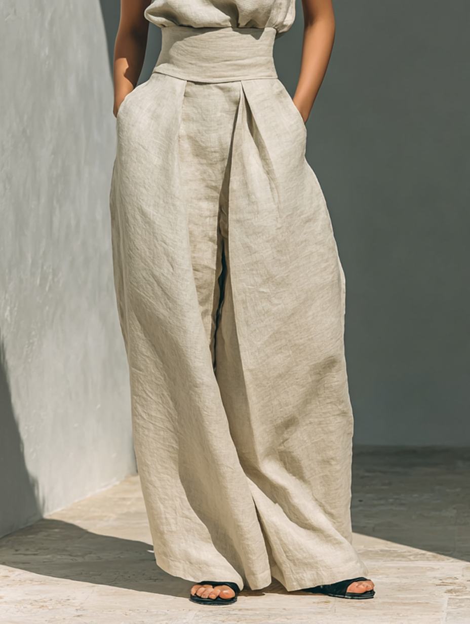 Mila Damen Ensemble | Ärmellose Bluse und Weite-Hosen aus Hochwertigem Stoff 6
