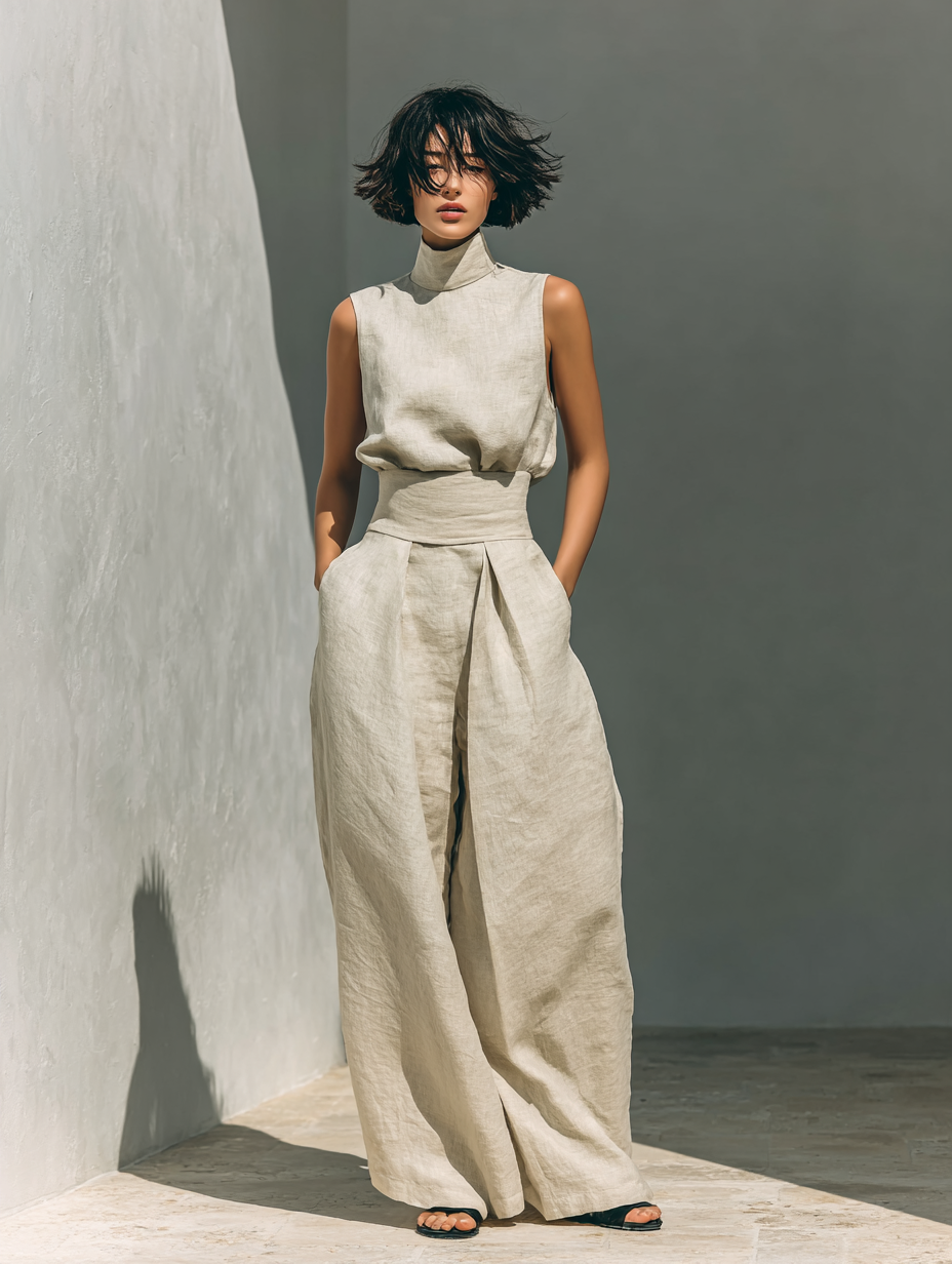 Mila Damen Ensemble | Ärmellose Bluse und Weite-Hosen aus Hochwertigem Stoff 7