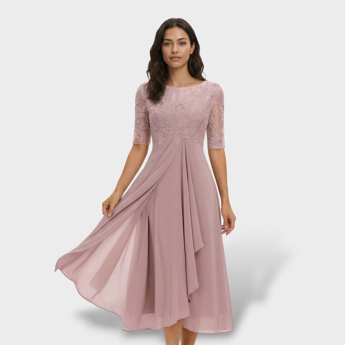 Mila Damen Midi Kleid | Schlichte Eleganz, Rundhalsausschnitt 0