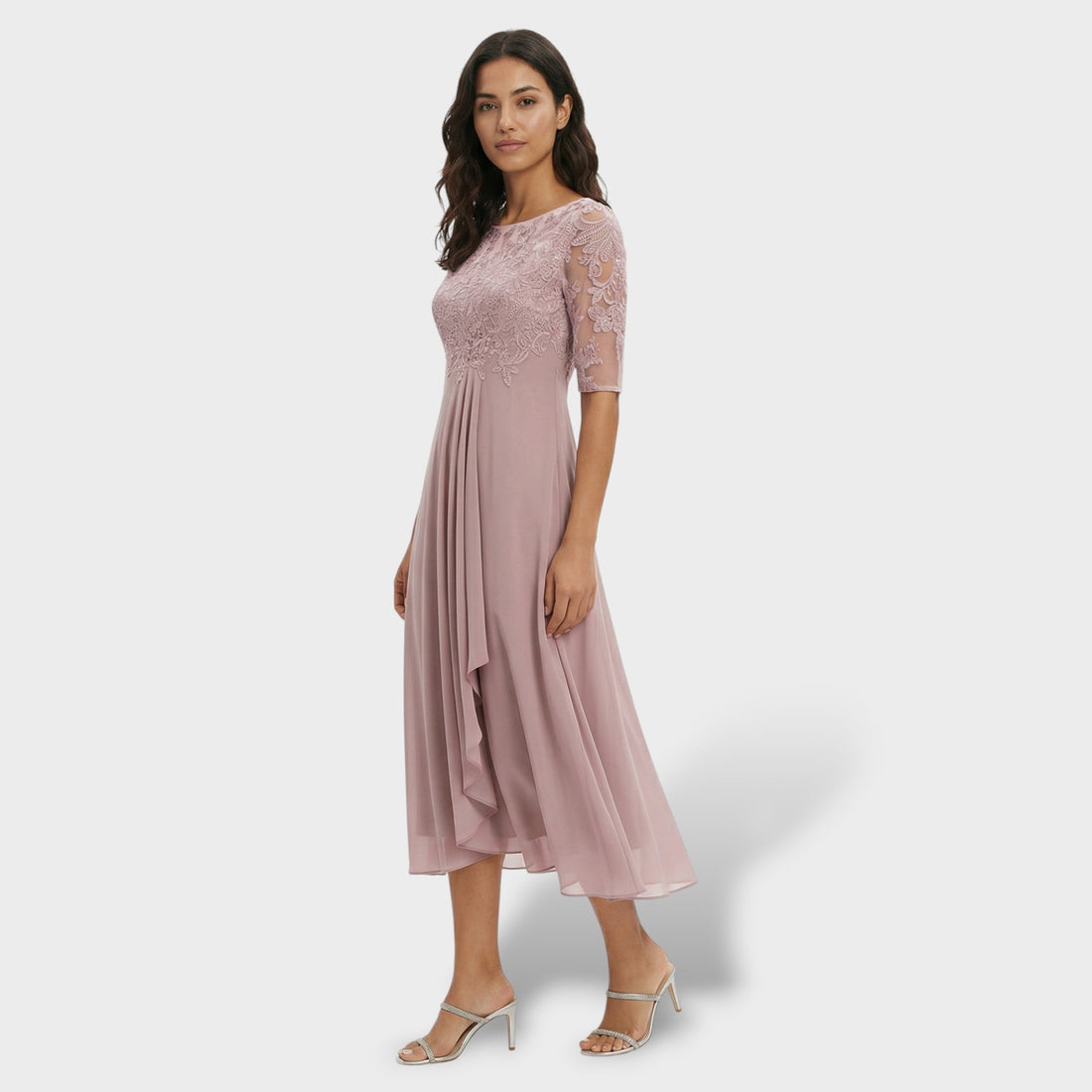 Mila Damen Midi Kleid | Schlichte Eleganz, Rundhalsausschnitt 0