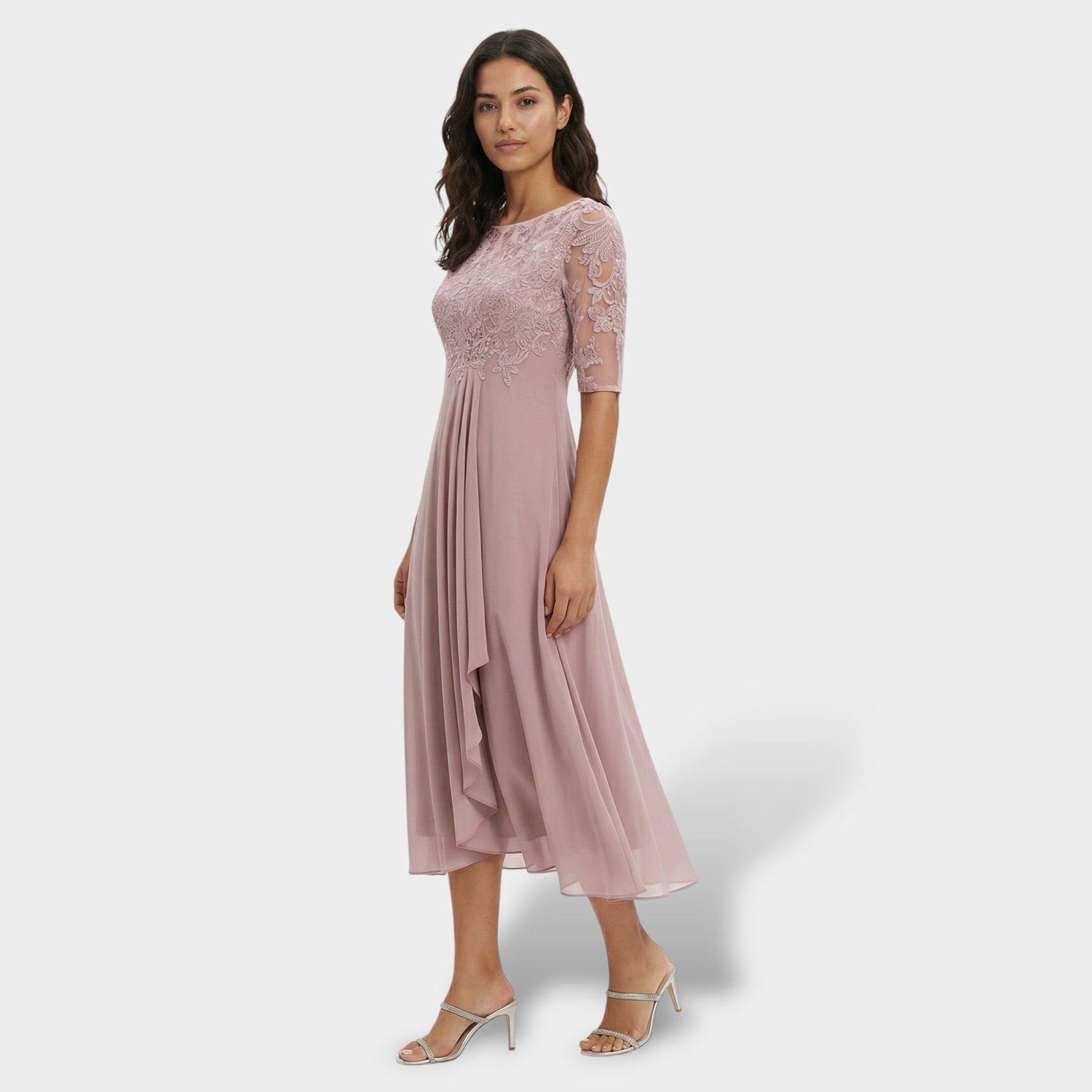 Mila Damen Midi Kleid | Schlichte Eleganz, Rundhalsausschnitt 1