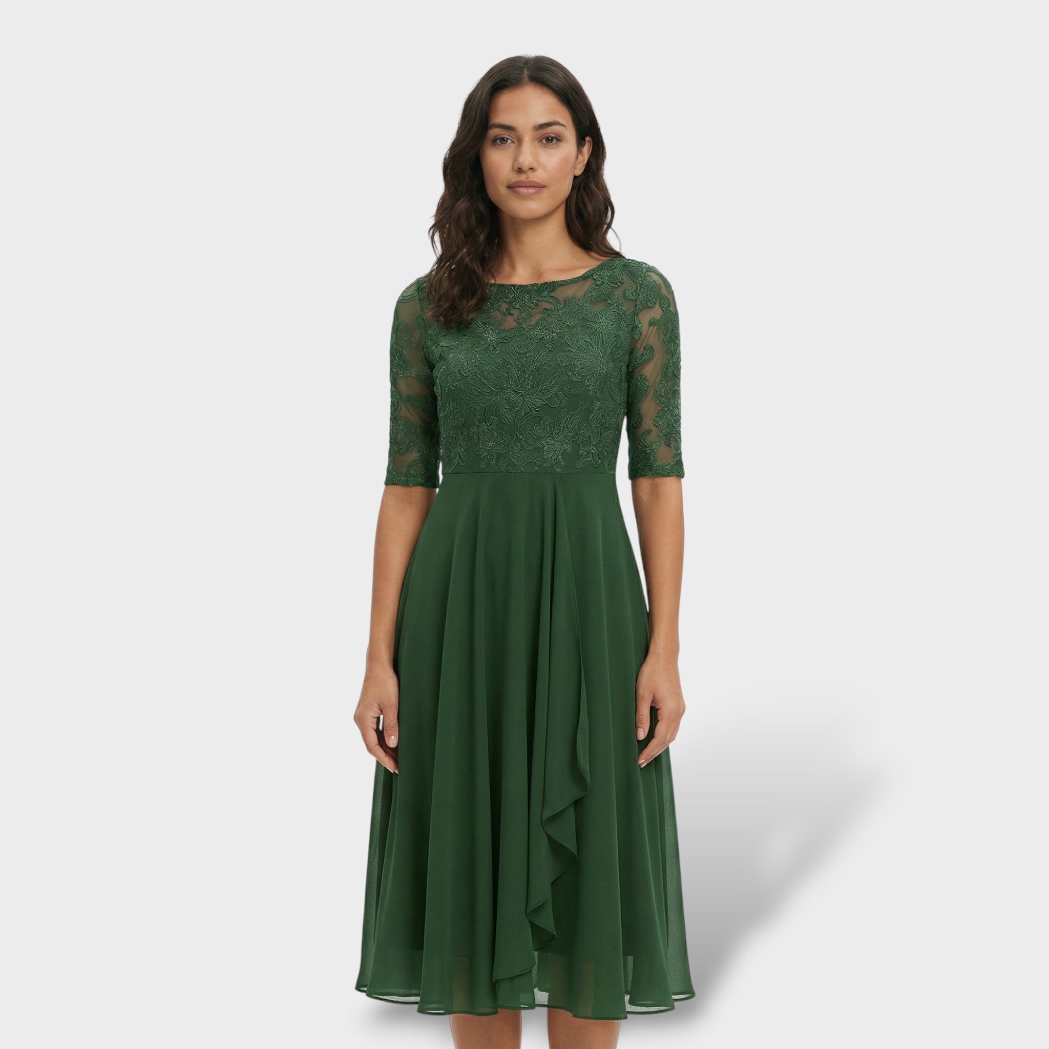 Mila Damen Midi Kleid | Schlichte Eleganz, Rundhalsausschnitt 3