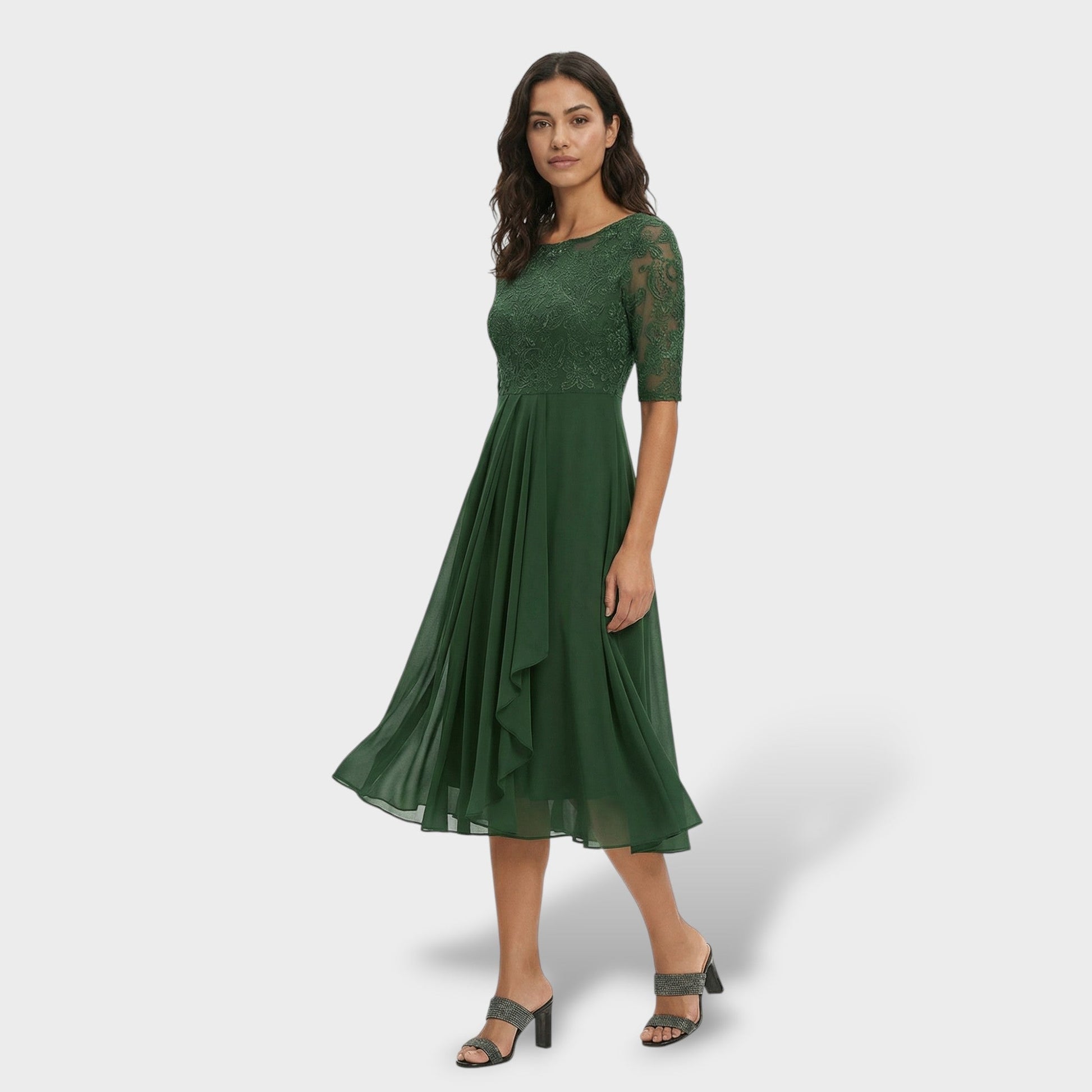 Mila Damen Midi Kleid | Schlichte Eleganz, Rundhalsausschnitt 4