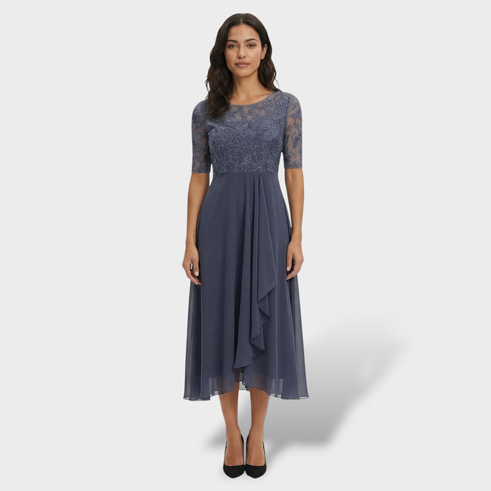Mila Damen Midi Kleid | Schlichte Eleganz, Rundhalsausschnitt 5
