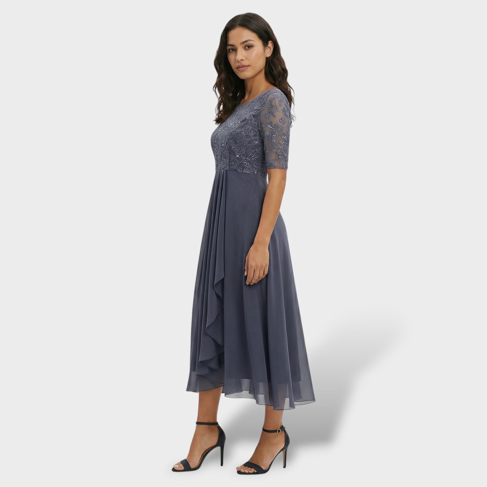 Mila Damen Midi Kleid | Schlichte Eleganz, Rundhalsausschnitt 6