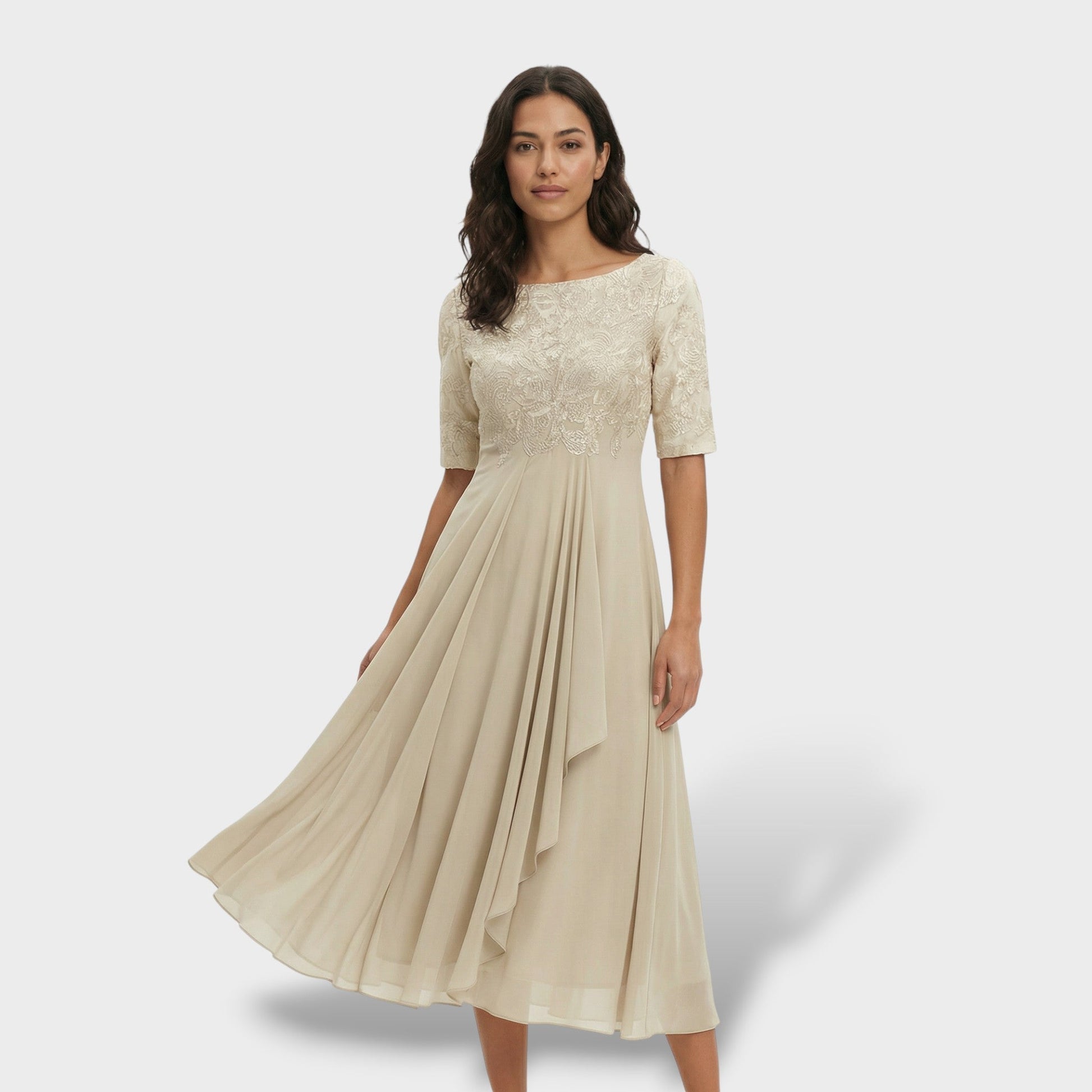 Mila Damen Midi Kleid | Schlichte Eleganz, Rundhalsausschnitt 7