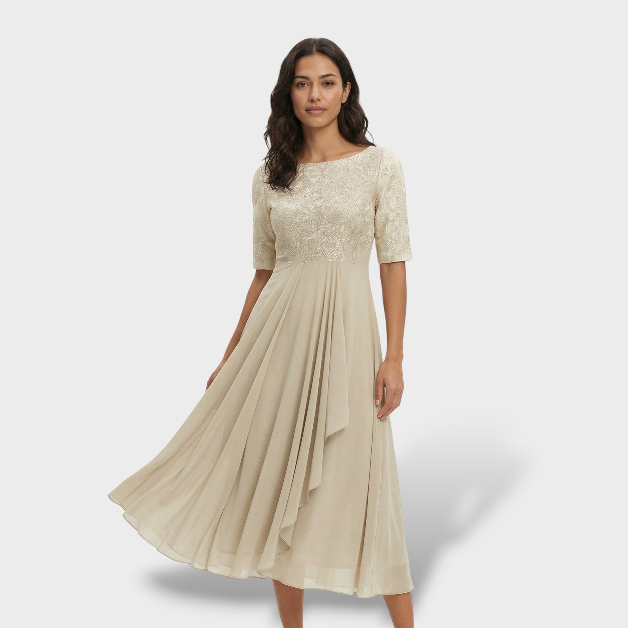 Mila Damen Midi Kleid | Schlichte Eleganz, Rundhalsausschnitt 7