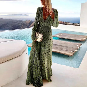 Mira Damen Maxi Kleid | V-Ausschnitt, Fließendes Design 0