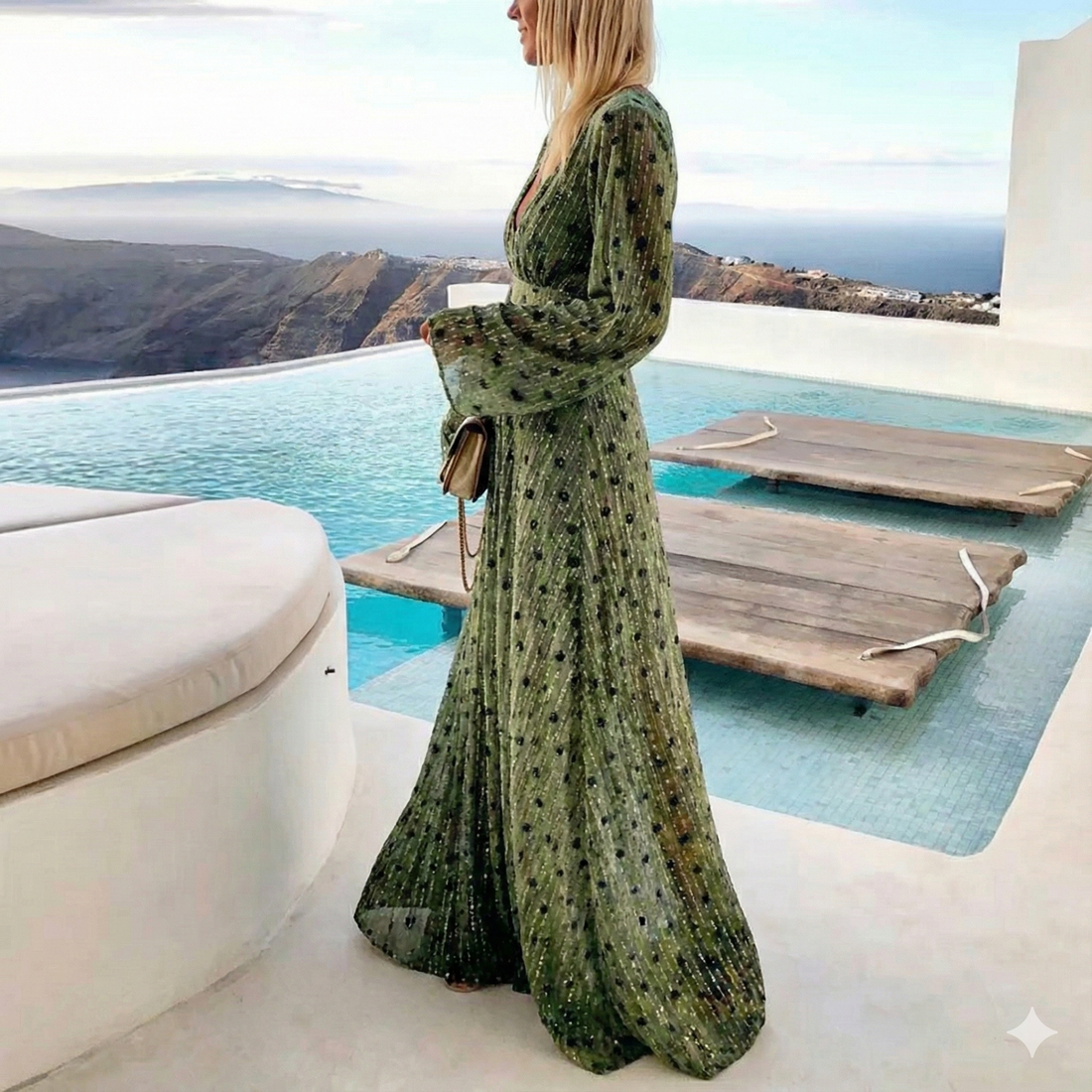 Mira Damen Maxi Kleid | V-Ausschnitt, Fließendes Design 0
