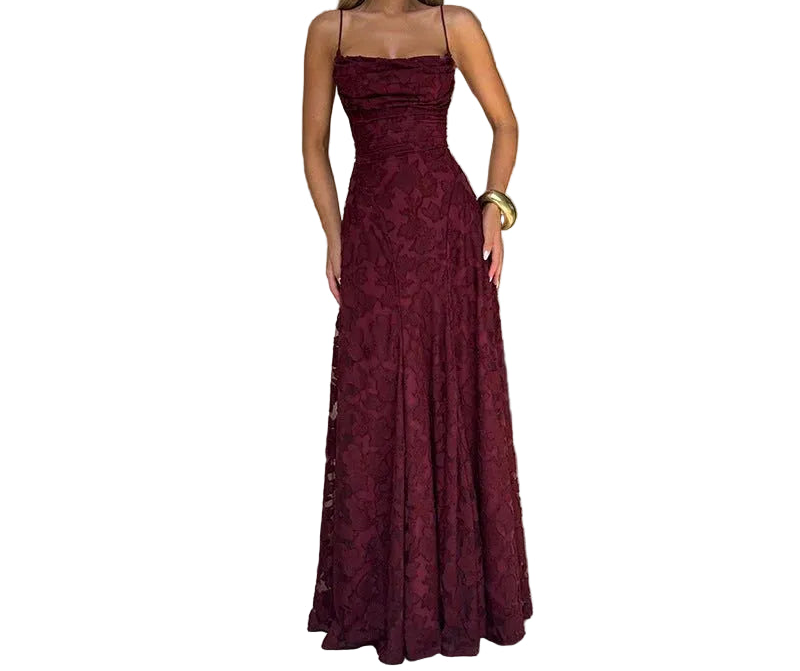 Mira Damen Maxikleid | Florale Struktur, Spaghettiträger 0