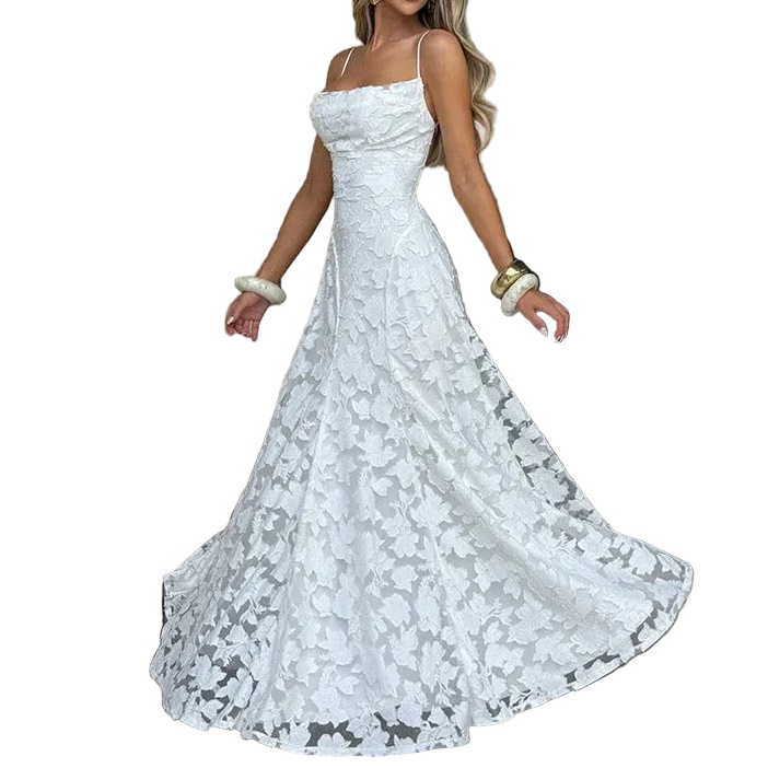 Mira Damen Maxikleid | Florale Struktur, Spaghettiträger 1