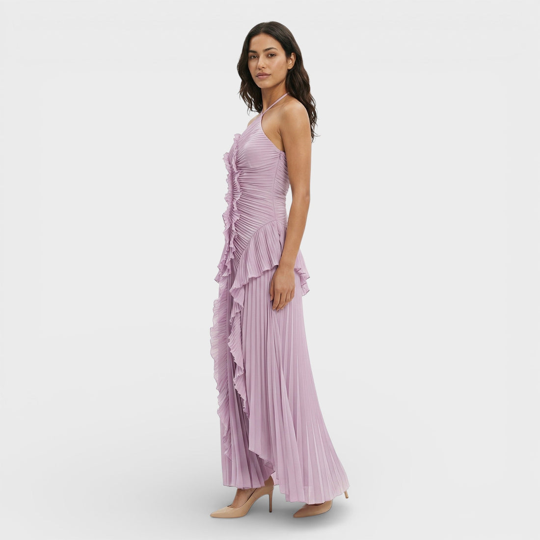 Mira Damen Maxikleid | Plissierter Rock, Halter-Ausschnitt für Sommer und Abendveranstaltungen 0