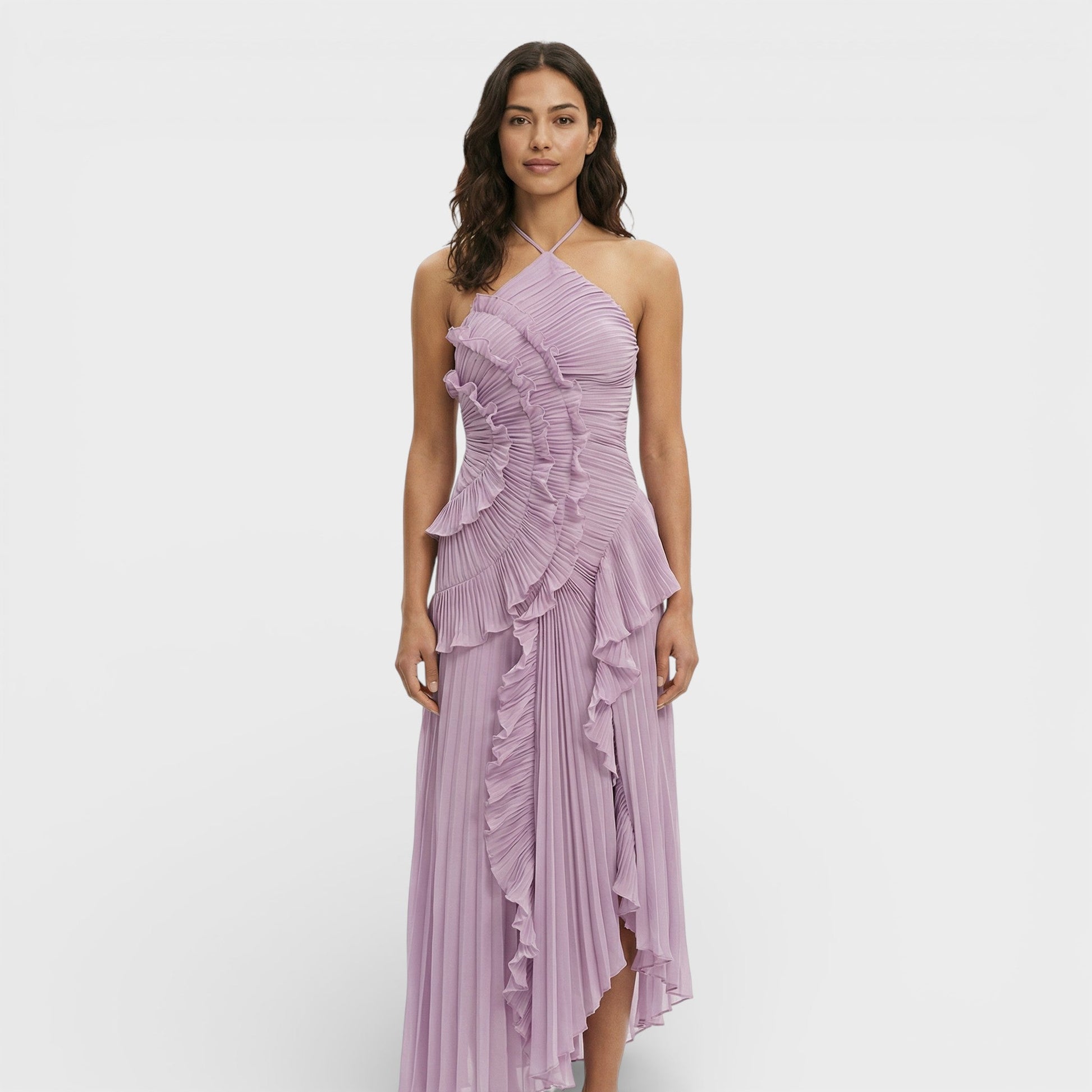 Mira Damen Maxikleid | Plissierter Rock, Halter-Ausschnitt für Sommer und Abendveranstaltungen 1