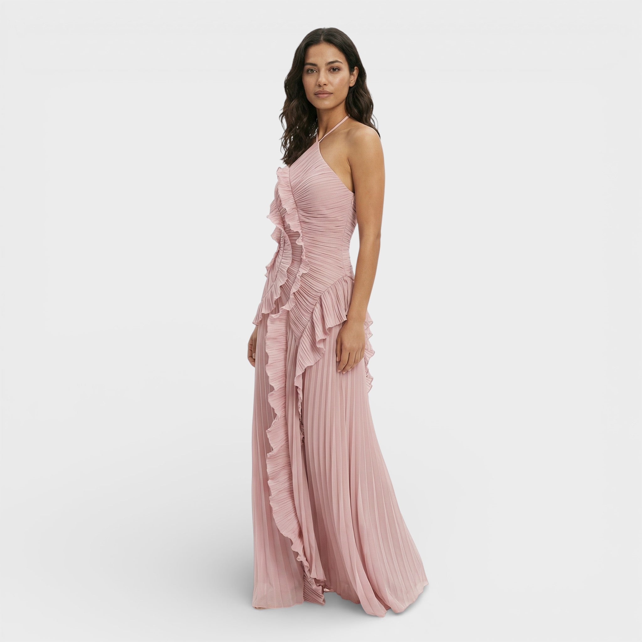 Mira Damen Maxikleid | Plissierter Rock, Halter-Ausschnitt für Sommer und Abendveranstaltungen 4