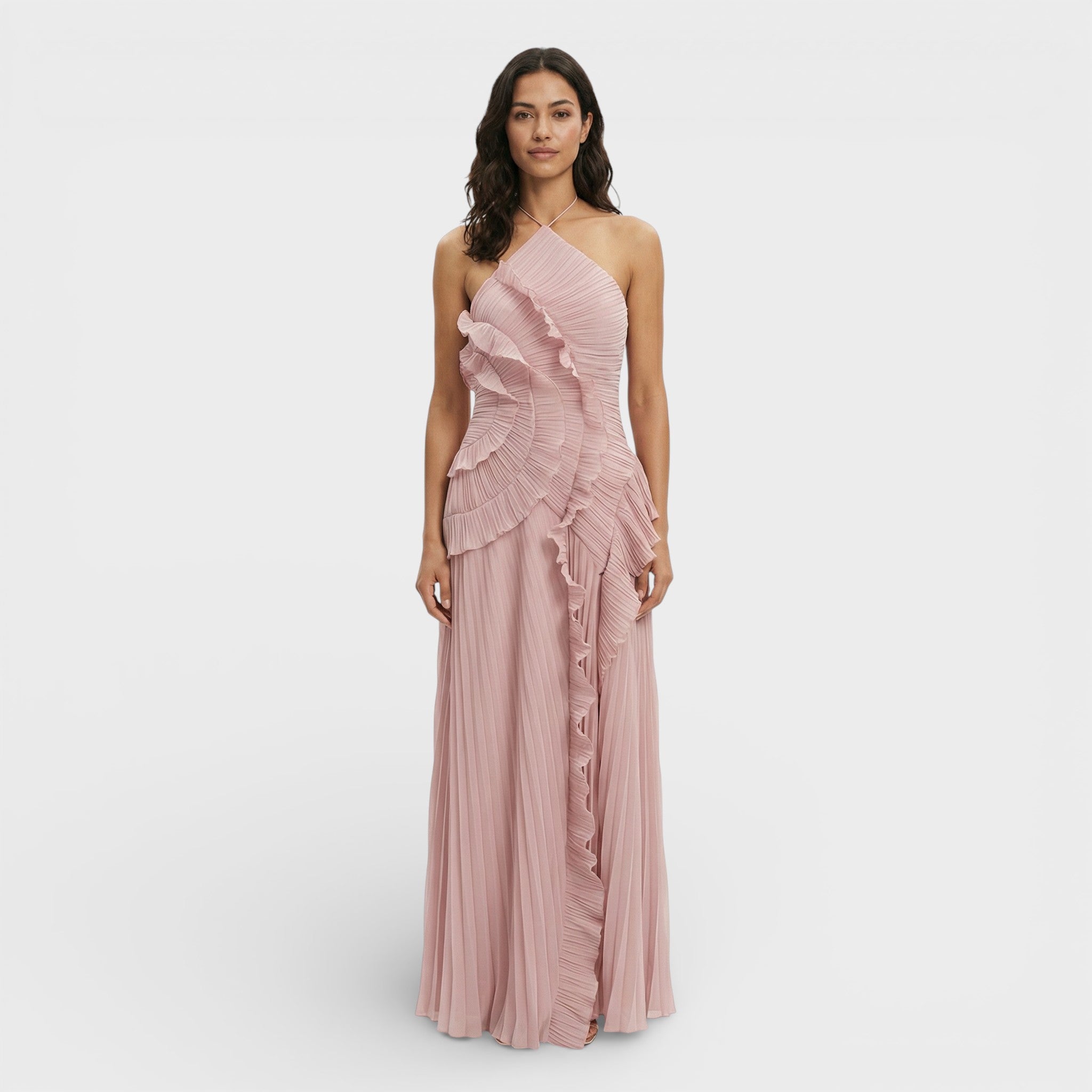Mira Damen Maxikleid | Plissierter Rock, Halter-Ausschnitt für Sommer und Abendveranstaltungen 5