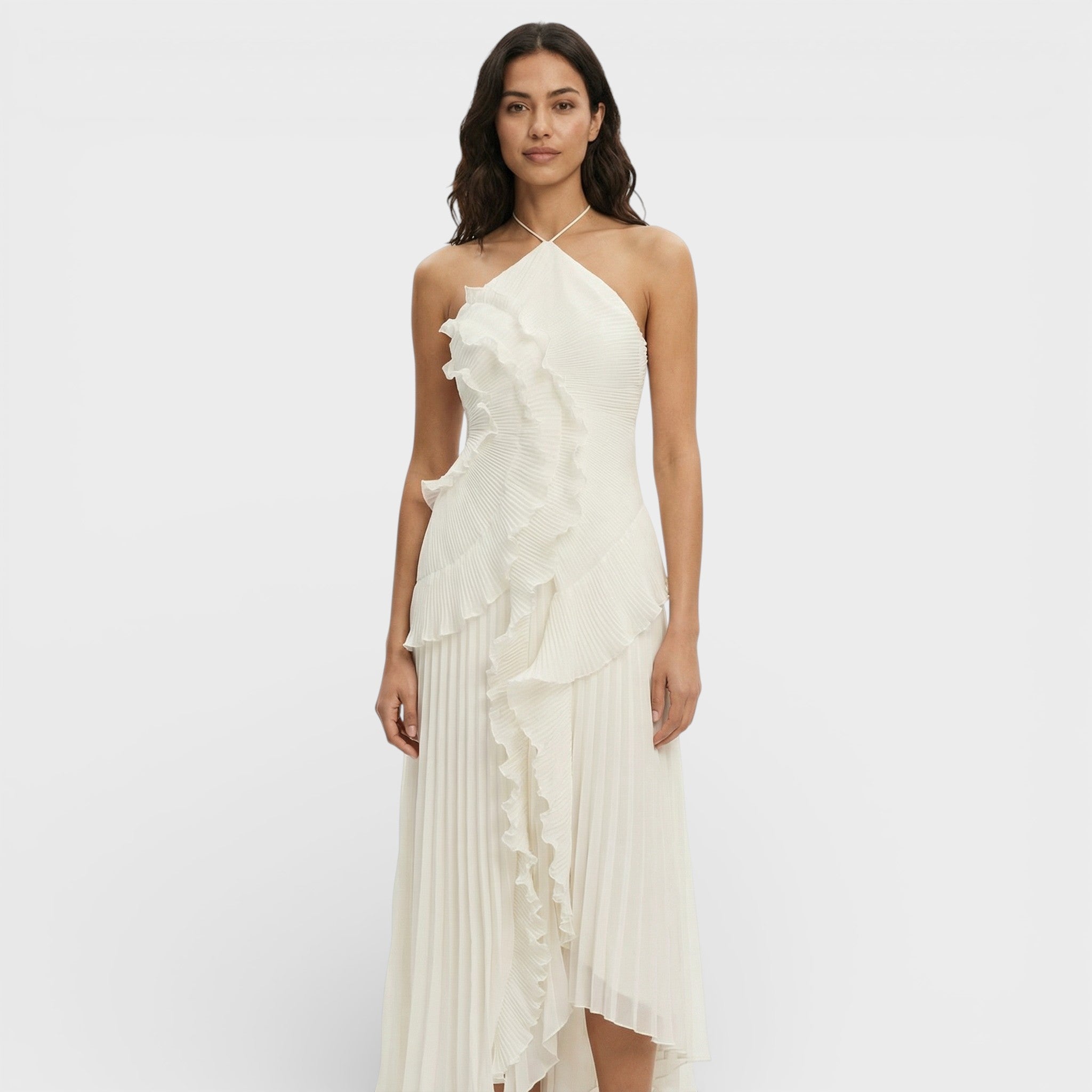 Mira Damen Maxikleid | Plissierter Rock, Halter-Ausschnitt für Sommer und Abendveranstaltungen 6