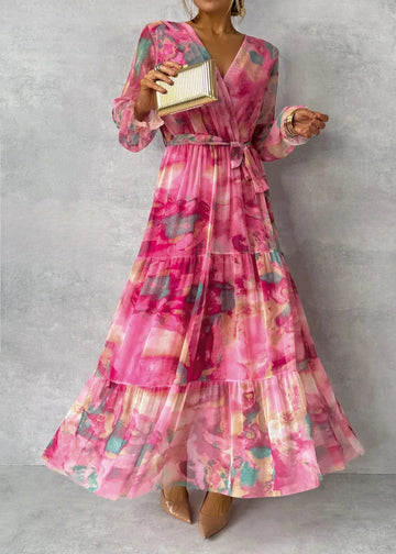 Mira Damen Maxikleid | V-Ausschnitt, Wickeloptik, Lange Ärmel 0