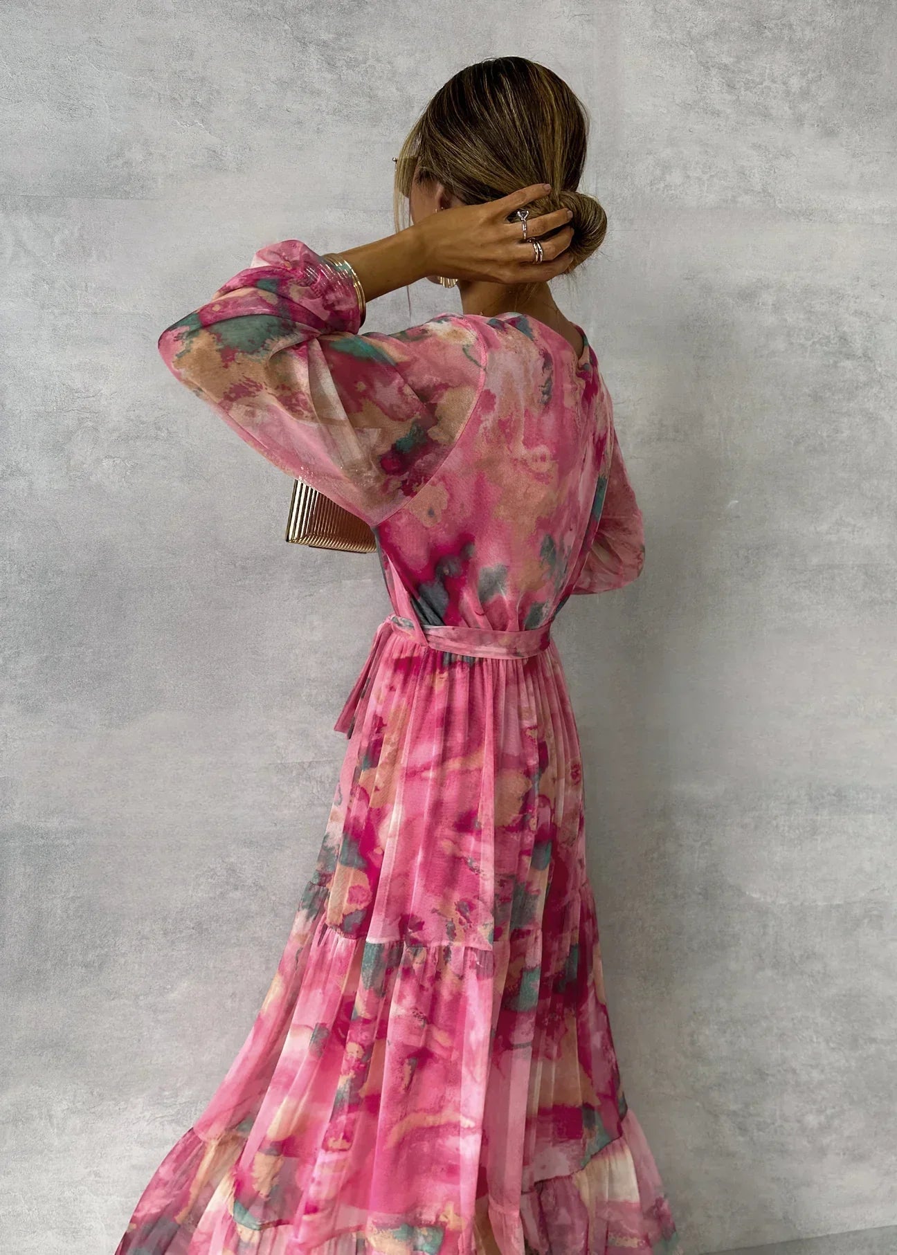 Mira Damen Maxikleid | V-Ausschnitt, Wickeloptik, Lange Ärmel 2