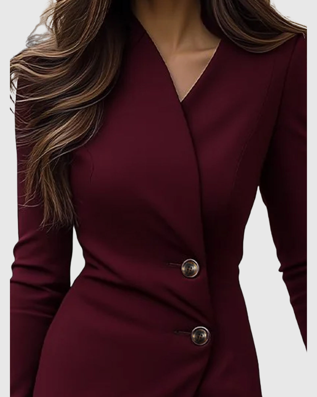 Mira Damen Midi Kleid | Wickel-Design, Langarm, Elegantes Abendkleid 2