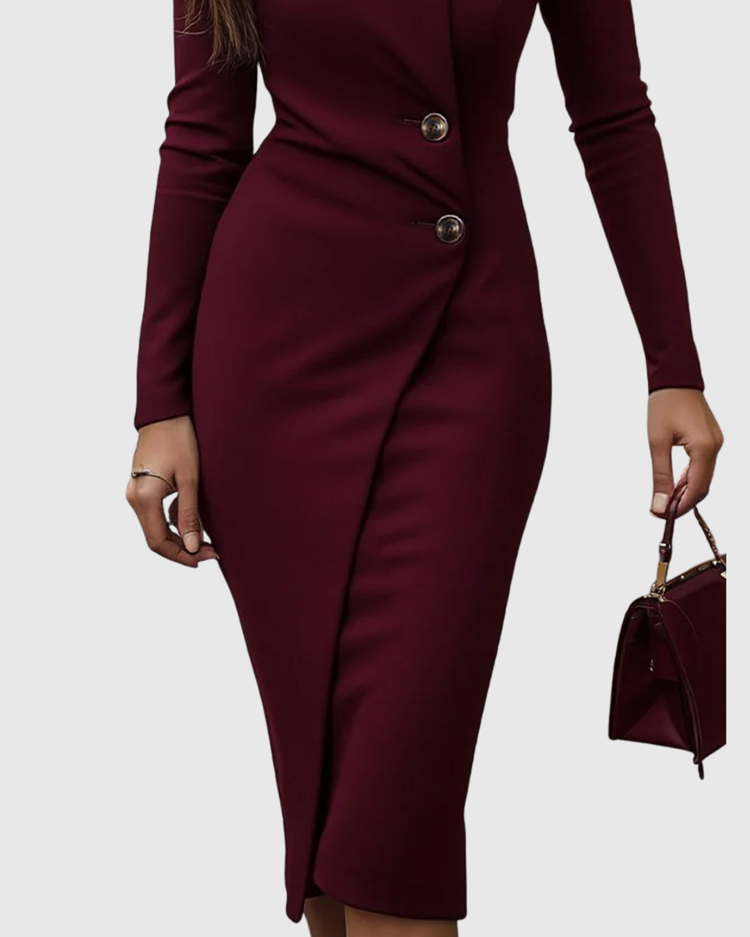 Mira Damen Midi Kleid | Wickel-Design, Langarm, Elegantes Abendkleid 3