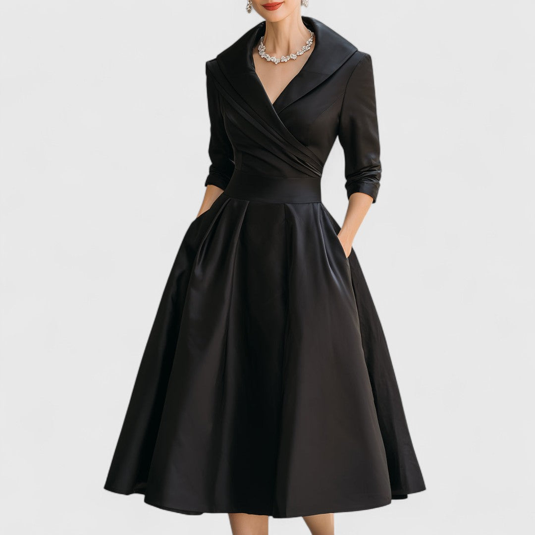 Mira Damen Midi Kleid | Wickelstil, Elegantes Design, Schwarz 1