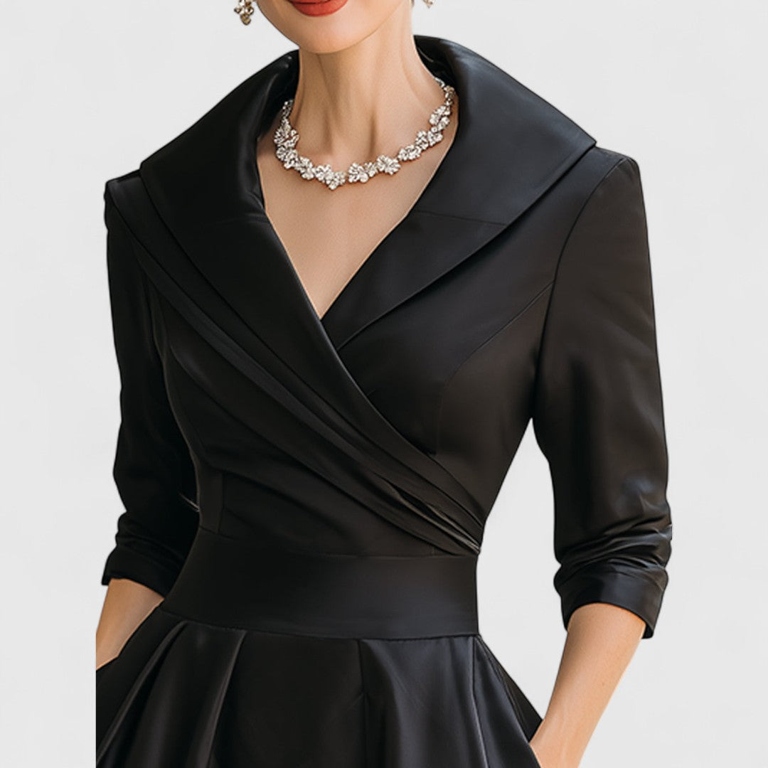 Mira Damen Midi Kleid | Wickelstil, Elegantes Design, Schwarz 5