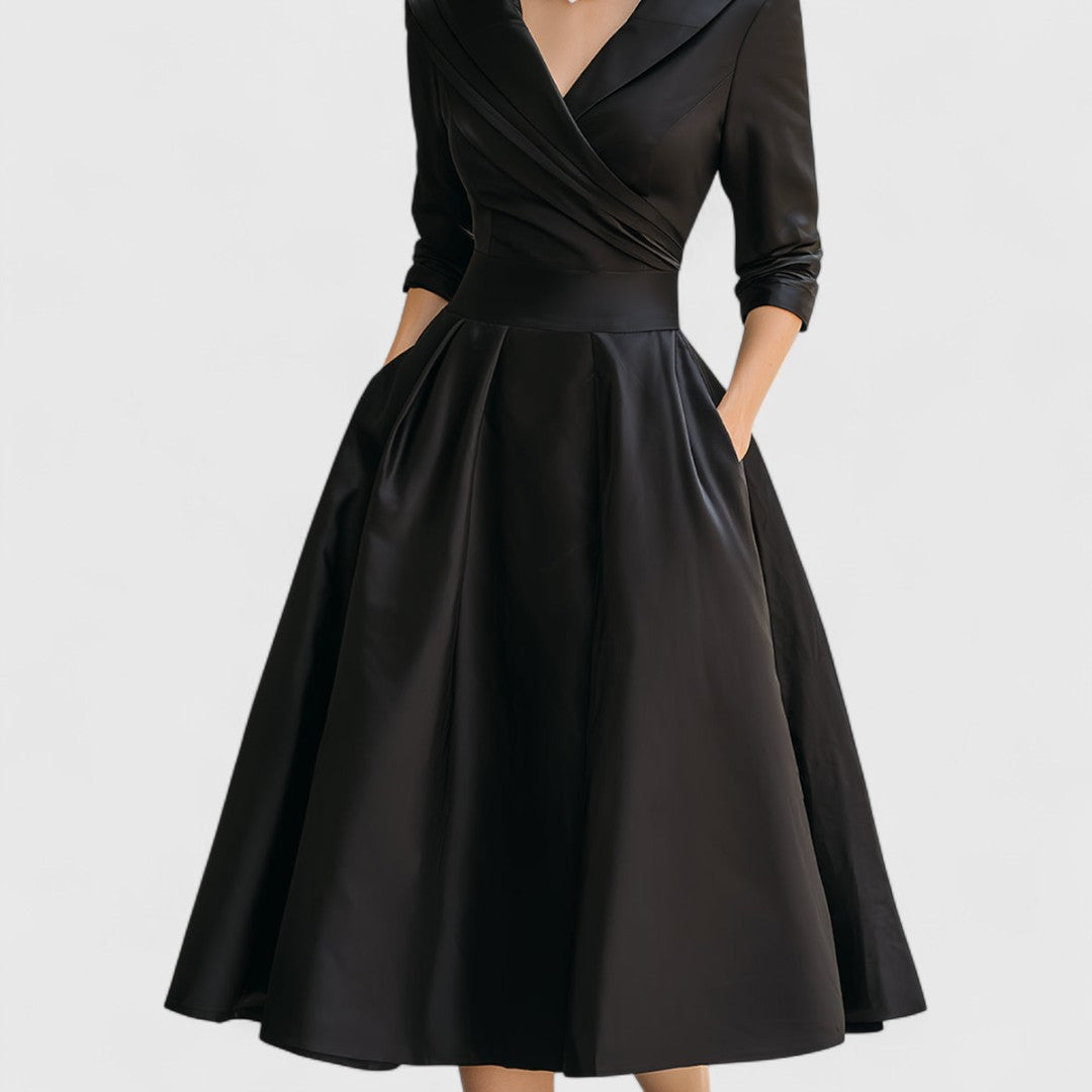 Mira Damen Midi Kleid | Wickelstil, Elegantes Design, Schwarz 6
