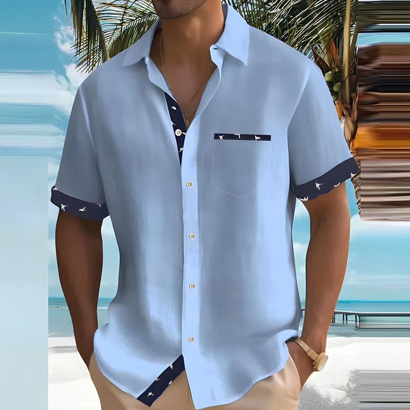 Roland Khaki Kurzarmhemd für Herren | Atmungsaktiv Lässiger Sommerstil | Urlaub und Alltag - S/M/L/XL/2XL/3XL