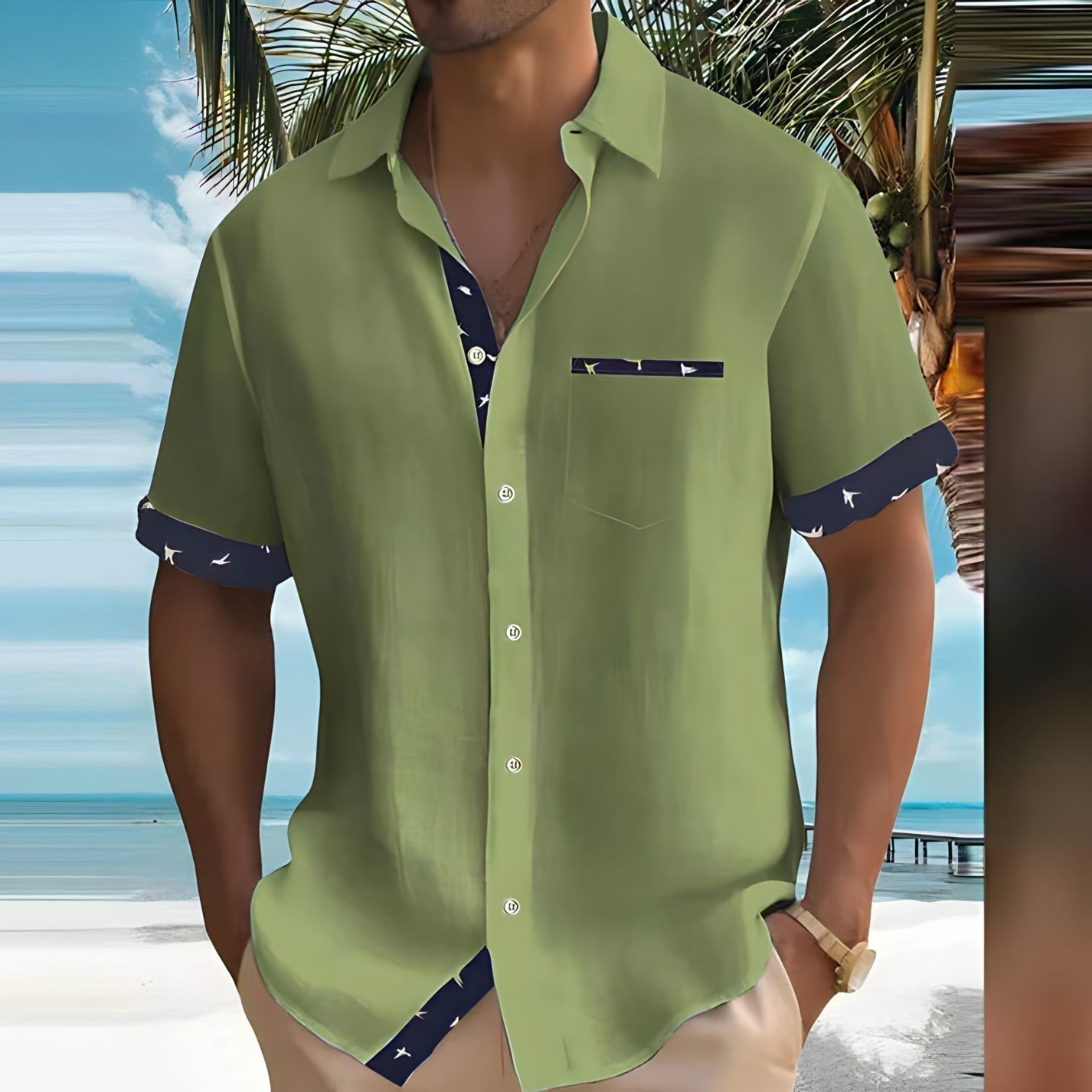 Roland Khaki Kurzarmhemd für Herren | Atmungsaktiv Lässiger Sommerstil | Urlaub und Alltag - S/M/L/XL/2XL/3XL