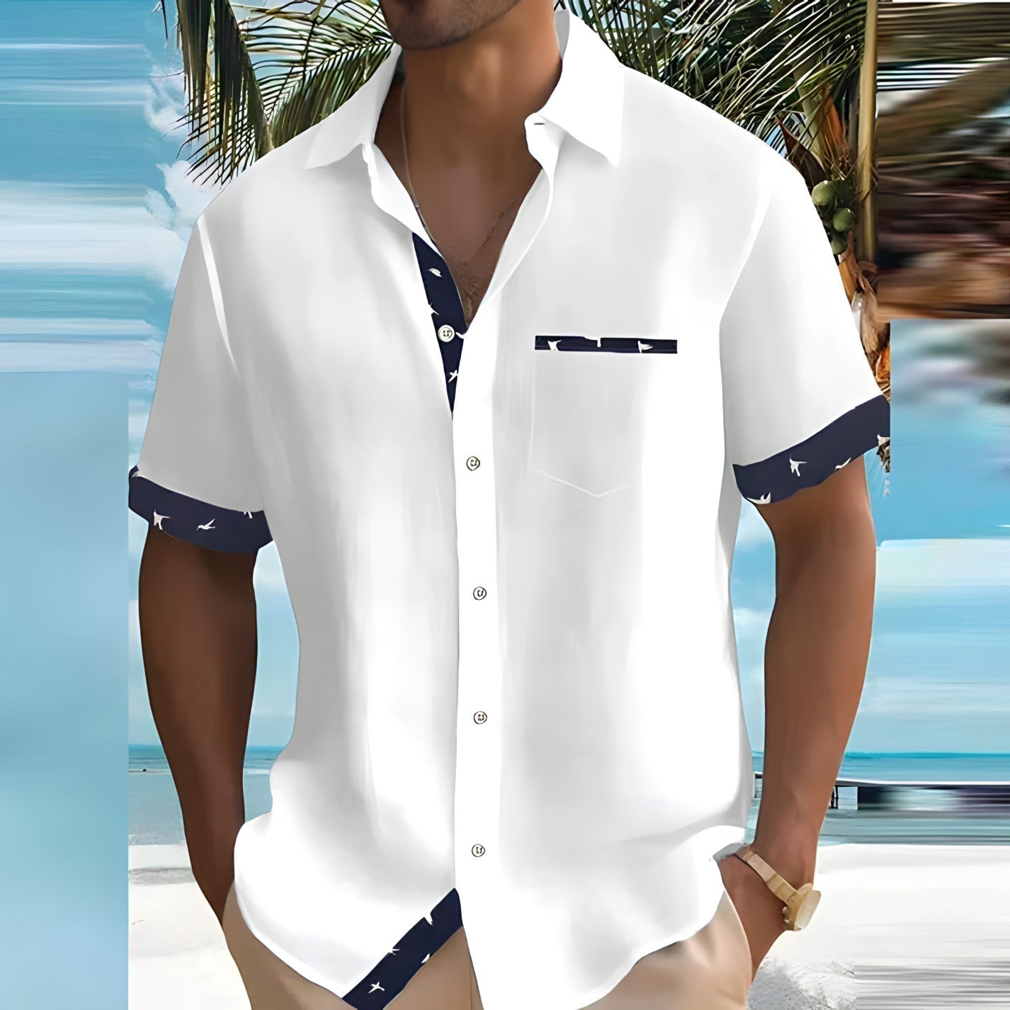 Roland Khaki Kurzarmhemd für Herren | Atmungsaktiv Lässiger Sommerstil | Urlaub und Alltag - S/M/L/XL/2XL/3XL