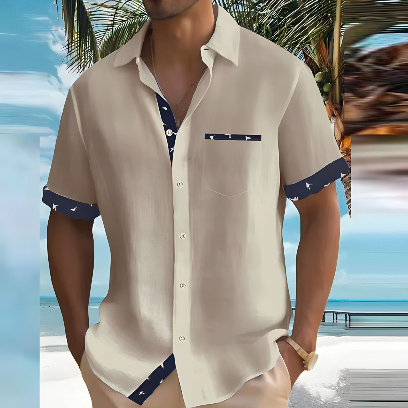 Roland Khaki Kurzarmhemd für Herren | Atmungsaktiv Lässiger Sommerstil | Urlaub und Alltag - S/M/L/XL/2XL/3XL