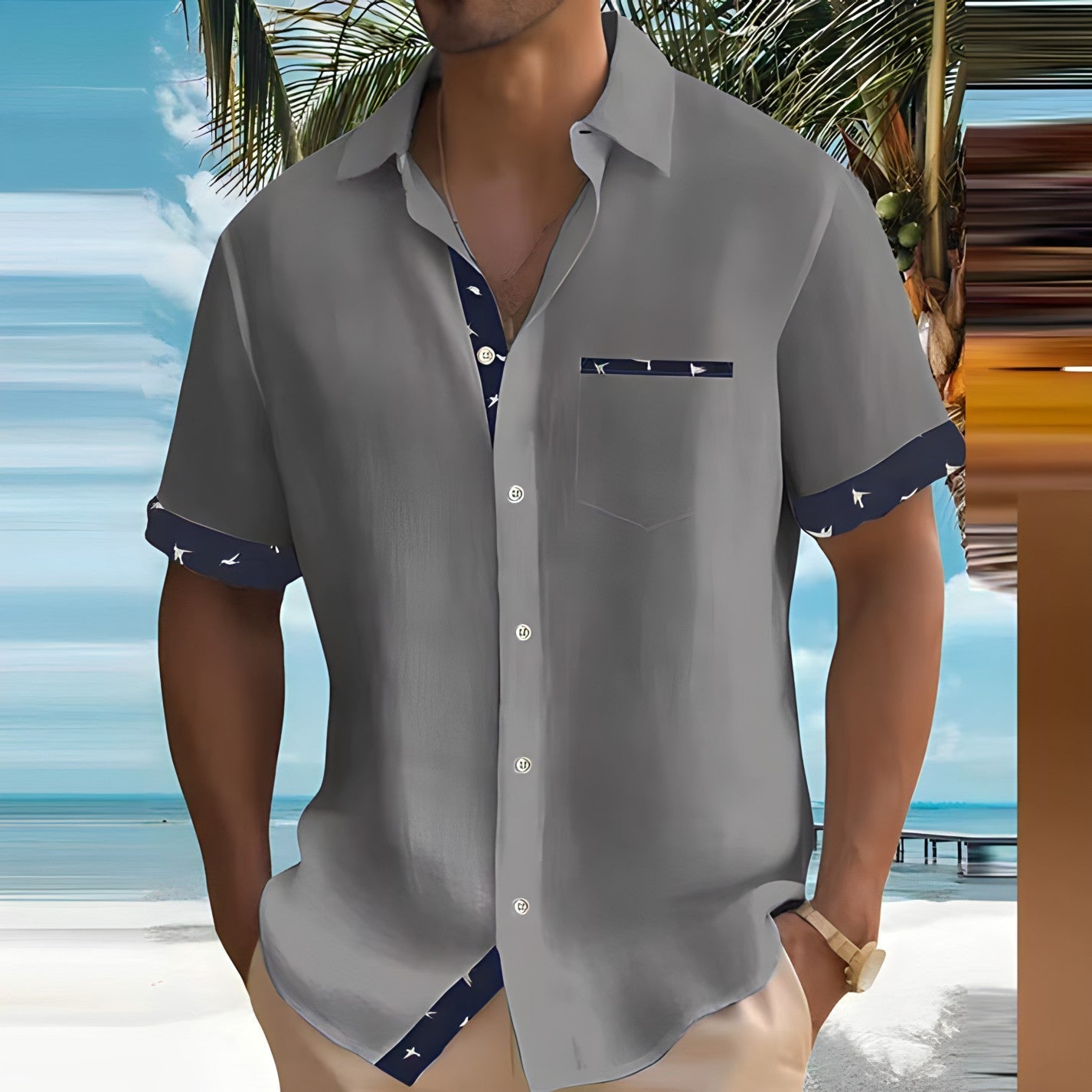 Roland Khaki Kurzarmhemd für Herren | Atmungsaktiv Lässiger Sommerstil | Urlaub und Alltag - S/M/L/XL/2XL/3XL