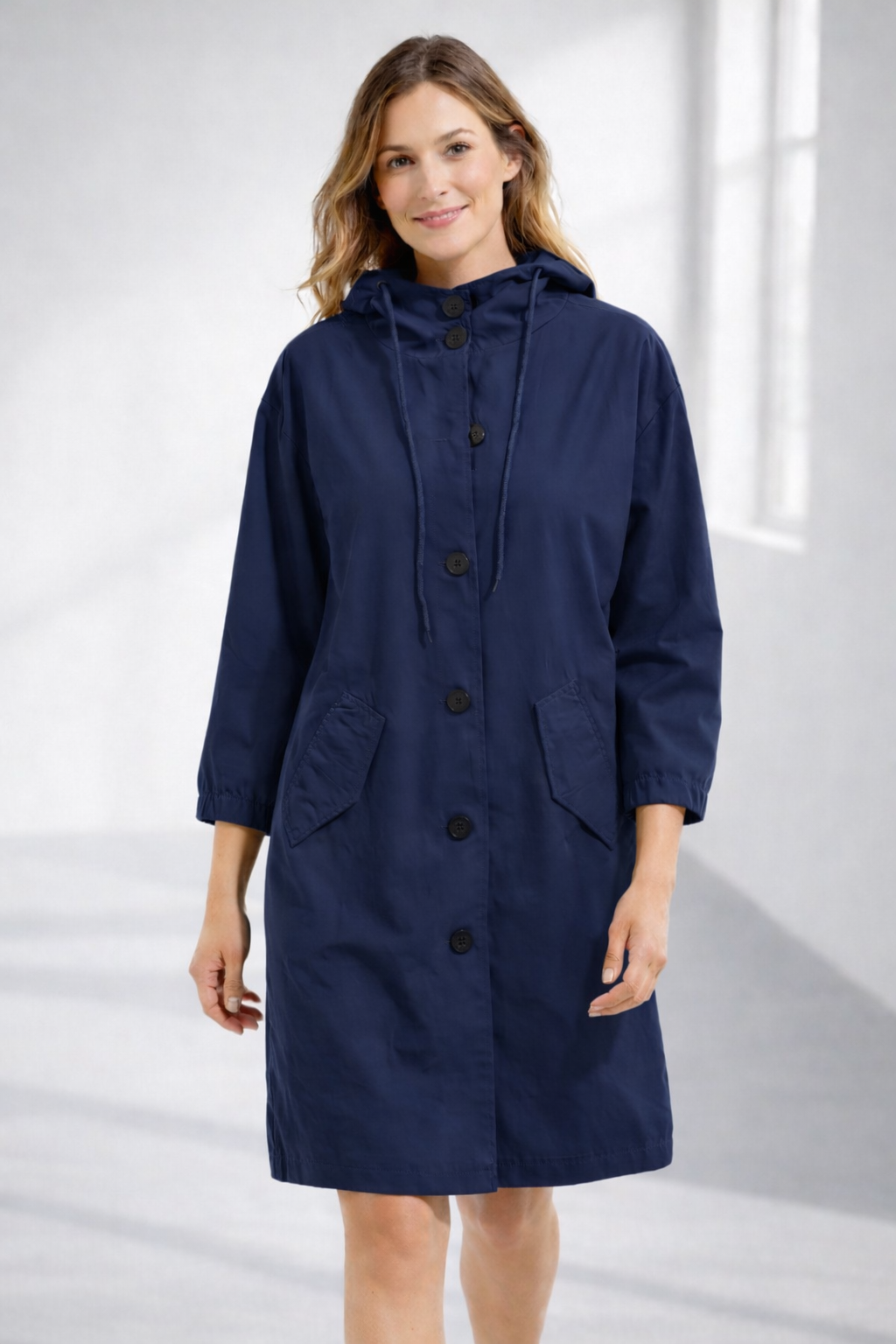 Änne Türkis Mittellange Kapuzenjacke mit Knopfleiste für Damen | Locker Casual Übergangszeit - S/M/L/XL/2XL/3XL/4XL