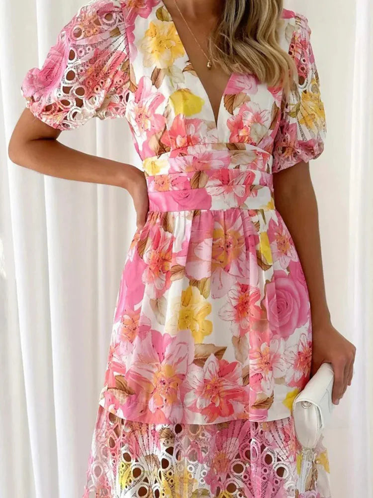 Nina Damen Maxikleid | V-Ausschnitt mit Rüschen 0